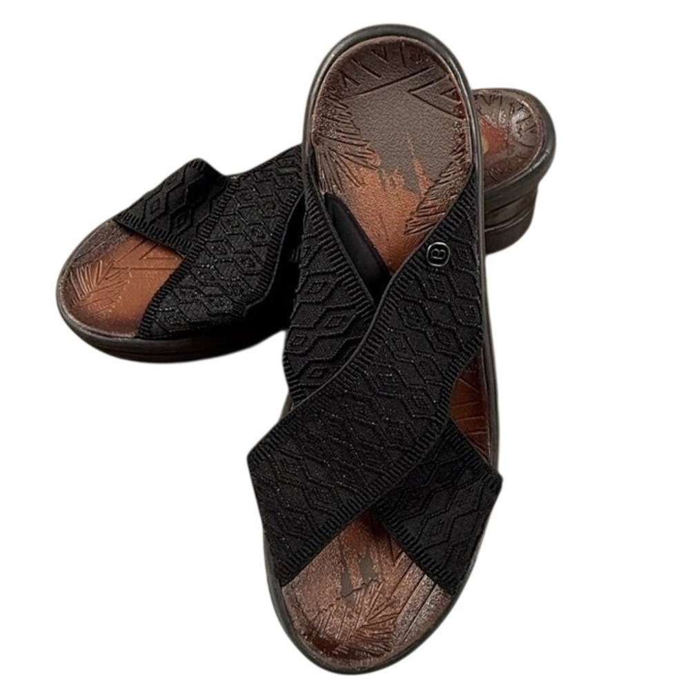 Bzees Vista Womens Black Stretch Fabric Wedge Slide Sandals Size 8M